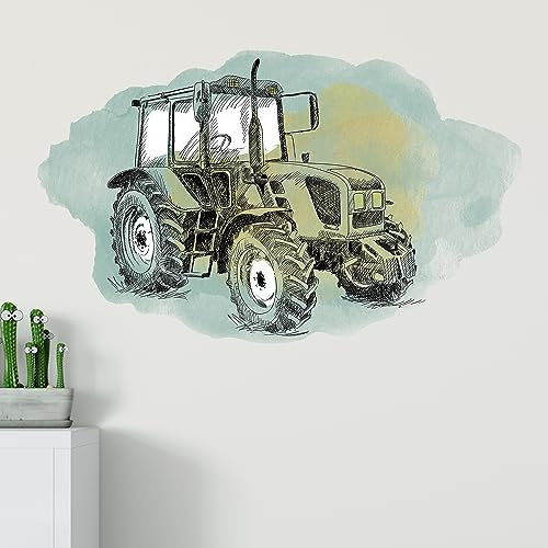 GRAZDesign Wandtattoo Traktor Trecker Kinderzimmer, Wand Aufkleber Tattoo Kinder Auto, Bauernhof Wandaufkleber für Jungenzimmer & Teenager (93x57cm, Grün)