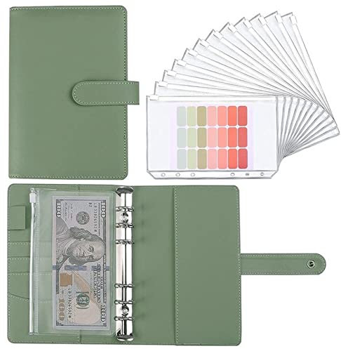 Latex Bindemittel A6 Budget Bindemittel, mit 12 Cash-Umschlägen, Farbhäuschen-Notebook-Bindemittel von PU-Leder, mit 12 A6 Binder-Taschen Bindemittel (Size : A6 Green-12pcs)