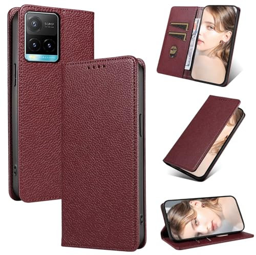 Beajew Handyhülle für vivo Y33s 4G Hülle, Premium Leder Klapphülle [RFID Kartenschlitzen][Magnetverschluss][Standfunktion] kompatibel mit vivo Y33s 4G, Rot