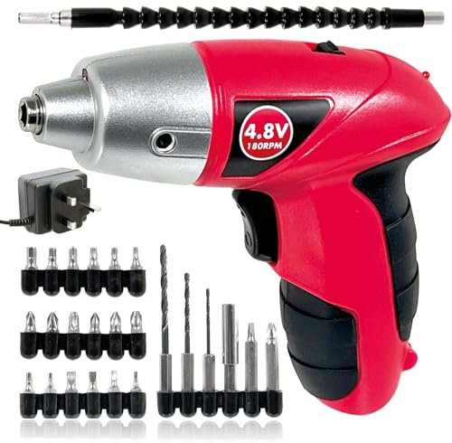 SPARES2GO Cordless Rechargeable Electric Screwdriver 4.8v Drill + Bit Set + Flex Extension