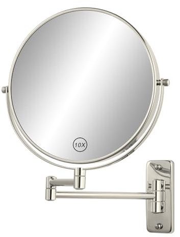 FFowcye Espejo de aumento de baño de 8 pulgadas montado en la pared, espejo de afeitado de doble cara 1X/10X con giro de 360° de 12 pulgadas, espejo de tocador telescópico plegable con brazo