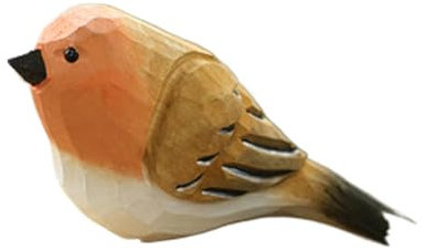 Monozoz Rotkehlchen-Skulptur – handgefertigte geschnitzte Vögel aus , Heimdekoration, Akzente, Skulpturen, Ornamente, kleine Holzstatuen für Regal, Tischdekoration