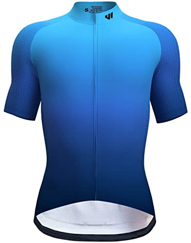 Wulibike Cycling Jersey Top Mens,Road Cycling Jersey Mens Top,Full Zip Breathable Cycling Jersey with Pockets Shirt Blue M