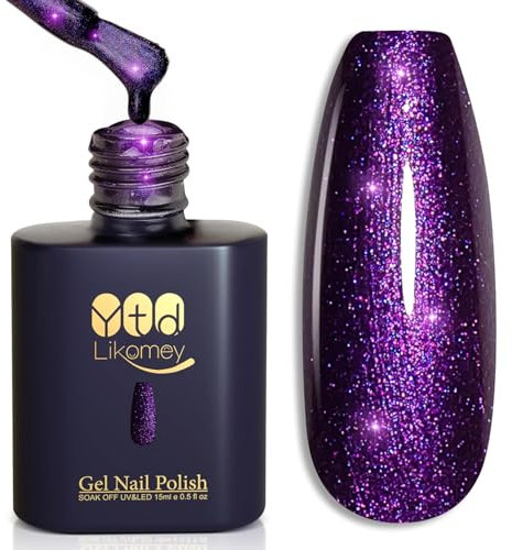 YTD Likomey Smalto Semipermanente per Unghie in gel,15ml Glitter Viola Vintage UV LED Smalti Semipermanenti Professionale Manicure Gel Nail Polish
