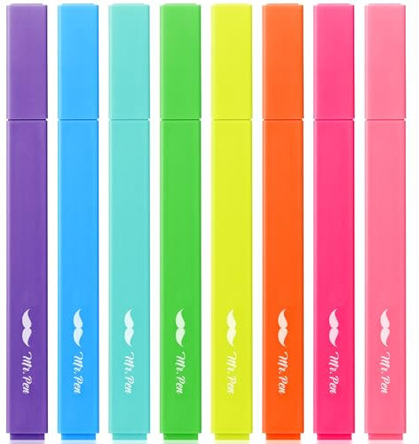 Mr. Pen - Ästhetische Textmarker, 8 Stück, Keilspitze, leuchtende Farben, Bibel-Textmarker und Stifte ohne Durchschlag