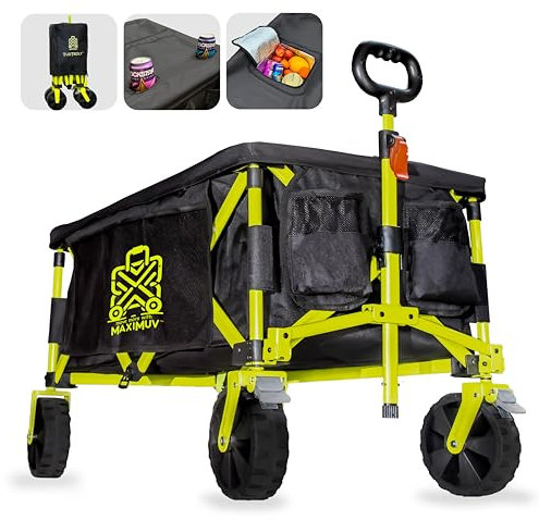 Maximuv 233L Heavy-Duty Folding Wagon with Built-in Cool Box Lid | All-Terrain Beach Trolly & Festival Cart | Collapsible Outdoor Trolley on Wheels | Portable Camping & Picnic Cart | 120kg Capacity