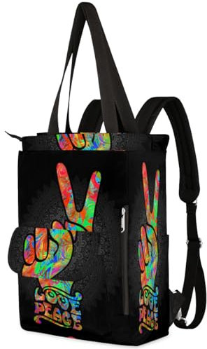 TropicalLife Rucksack mit Mandala-Motiv Peace Love, Handtasche für Damen, Herren, Kinder, Jungen, Mädchen, lässiger Rucksack, 13,3 l, Tragetasche, Rucksack, Schule, Büchertasche,