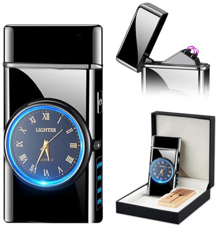 SKRFIRE Electric Double Arc Plasma Lighter, Rechargeable Lighters with Battery Display Indication Cool Lighter with led torch for Friends, Family, Candles(Black)