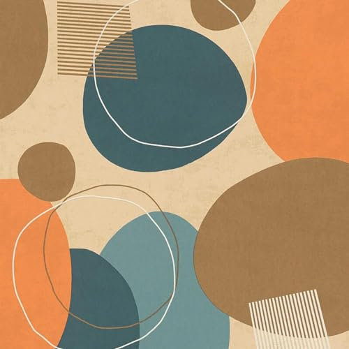Retro Geometric Circles Wallpaper - Orange Brown Beige - Textured Stylish Blown Vinyl Paste The Wall