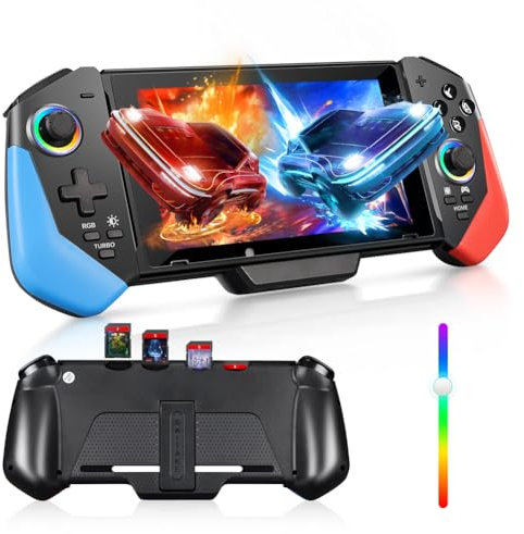 Controller for Nintendo Switch/OLED Inline Gaming Handle with 6-axis Gyroscope Function RGB, Silver Hall 3D joystick, Game card storage function Controller, Adjustable TURBO/Dual Motor Vibratio