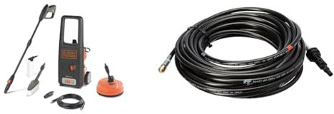 BLACK+DECKER Nettoyeur Haute Pression BXPW1500PE avec Patio Cleaner et Brosse Fixe (1500 W, 120 bar, 390 l/h) & Déboucheur de Canalisations pour Nettoyeur Haute Pression (16 m)