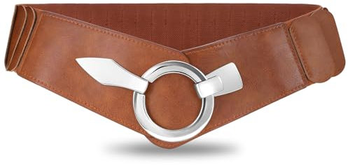 VONMELLI VOMELLI Breiter Elastischer Taillengürtel Damen - Vintage Stretchgürtel Hüftgürtel mit Silberschnalle für Kleid Braun L