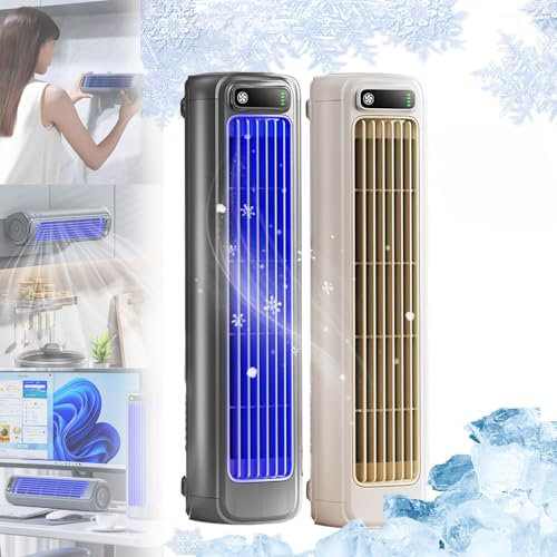 EHOTER Climatiseur Portable, Mini Refroidisseur d'air à 3 Vitesses, Serum Cooling Ace 3.0, Ventilateur De Refroidissement Silencieux pour Maison Chambre à Coucher Bureau (Beige+Gris)