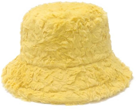 ZLYC Wintermütze für Damen, flauschig, flauschig, Kunstfell, Fischermütze, Pelziges Gelb, Einheitsgröße