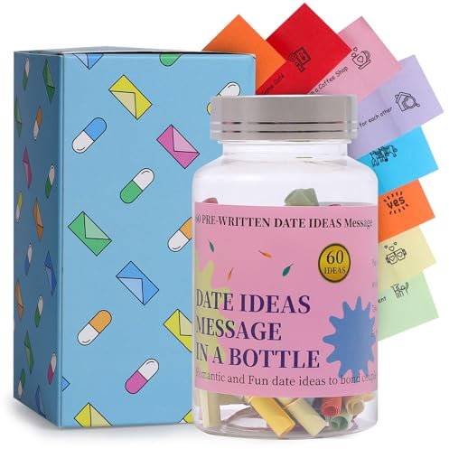 HSXIANG Date Ideas Message in a Bottle(60pcs),Date Night Ideas,Birthday Gifts for Boyfriend/Girlfriend,Couple Gifts for Newlyweds Bride and Wedding Registry Valentines.