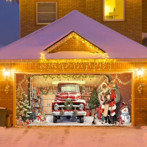 Christmas Tree Decorations Clearance Christmas Garage Door Decoration, Christmas Garage Door Cover Large Garage Door Mural Hanging Christmas Banner For Outdoor Holiday Party Style