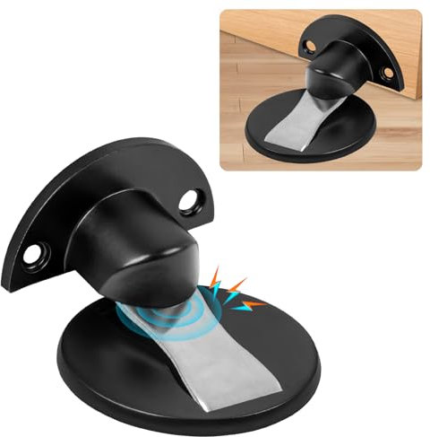 Flintronic Magnetic Door Stop, Self Adhesive Heavy Duty Door Catch, Invisiable Floor Magnet Door Stoppers with Conceal Screws Mounted, Indoors Door Stops for Home, Office, Patio (Black)