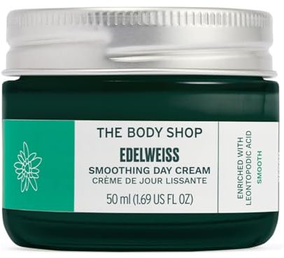 The Body Shop Edelweiss Smoothing Day Cream, 50 ml, SETHCO, Lightweight Daily Cream, Air-Whipped Texture, 48hr Hydration, Fine Lines Smoothing
