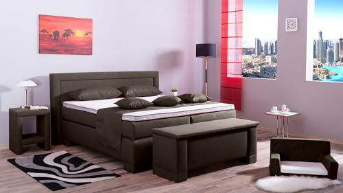 Boxspringbett Rico 240x220, W-Brown, 7-Zohnen Taschenfederkernmatratze, Komfortschaum - Inklusive Aufbau - Deutscher Hersteller
