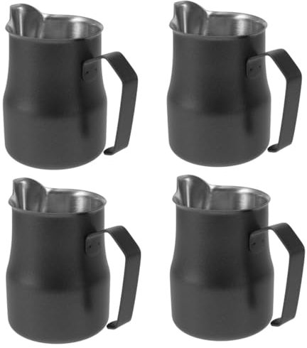 Angoily 4 Piezas Taza de café con leche taza de leche jarra de espuma jarra para espumar leche jarra para hacer espuma de cafe jarra para cafe taza o leche Acero inoxidable Black