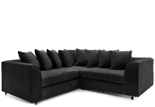 CHICAGO JUMBO CORD SOFA RANGE (Black, Corner Symmetrical Sofa)