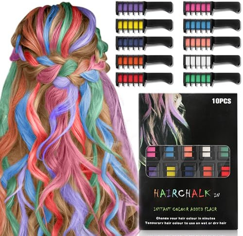 Haarkreiden für Mädchen, 10 Stück Auswaschbare Haarkreide für Kinder, Tragbare Nicht Klebrige Temporäre Leuchtende Haarfarbe, Haarsprayfarbe für Kinder
