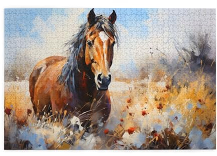 Mexpekil 1000 Teile Puzzle für Erwachsene, Aquarell, Pferd, Tier, Holzpuzzle, herausfordernde Puzzle-Spiele für Teenager, Geschenke