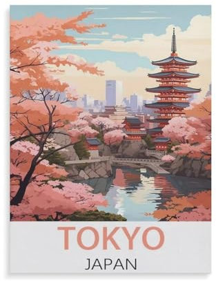 BEAYODKP Peinture par Numero，Affiche de voyage vintage de Tokyo, Japon，avec pinceaux et pigments acryliques Peinture sur Toile pour Adultes et débutants(50x60cm-AF75