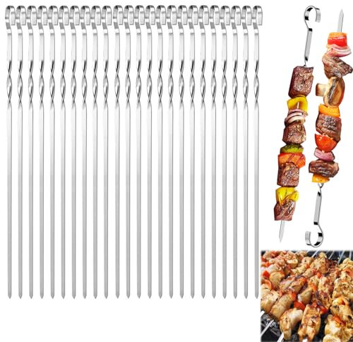 AOMAIGAD 24 Pezzi Spiedini per Barbecue, 30 cm Spiedini Acciaio Inox, Spiedini Acciaio Inox Barbecue, Spiedini Barbecue, Inox BBQ Kabob Spiedini in Acciaio, per Carne, Pollo, Pesce e Verdure