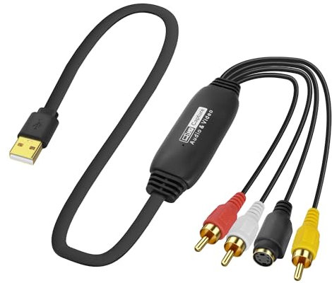 XMSJSIY Carte de capture audio vidéo USB 2.0 S Video RCA vers USB Numérique Grabber Enregistreur CVBS VHS VCR vers convertisseur numérique pour lecteur DVD, ordinateur portable, PC, enregistrement sur