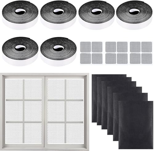 Ayizhiniu 6pcs Zanzariera Finestra, 150 x 130cm Zanzariera, Zanzariera Adesiva Ritagliabile, Tenda Zanzariera Finestra, Rete Zanzariera a Rullo, Applica a Finestre di Casa (nero)