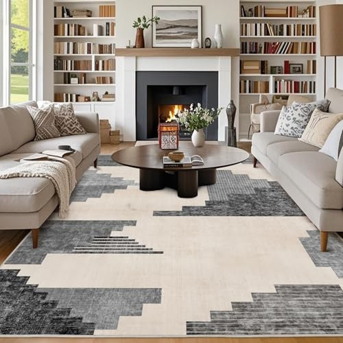 Chicnix Teppich Wohnzimmer, Großer Teppich 160x230 Waschbar Kurzflor rutschfest Weich, Moderner Geometrisch Patchwork Muster Teppiche für Schlafzimmer Kinderzimmer Büro Esszimmer, Schwarz Grau