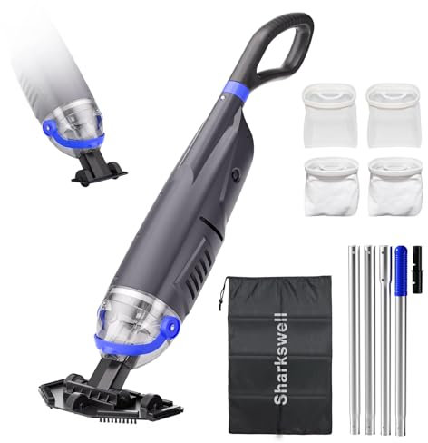 Sharkswell Pool Staubsauger mit Akku, 2025 Upgraded Whirlpool Sauger mit 4 Filter und Teleskopstangen (Grau)