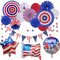 4th of July Party Decorations American Flag Bunting Hanging Pom Pom Fans Red White and Blue Balloons for Independence Day Decor USA Party Decorations