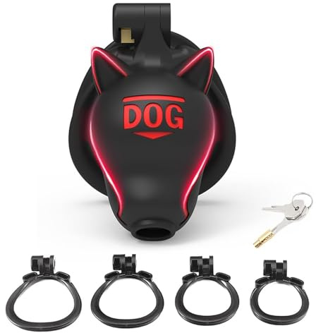Male Cock Cage Chastity Device Sex Toys, 3D Dog Head Breathable Penis cage Design with 4 Cock Ring Chastity Devices Lightweight Penis Cage Sissy Bondage Toy for Adult Play and Fetish Enthusiasts