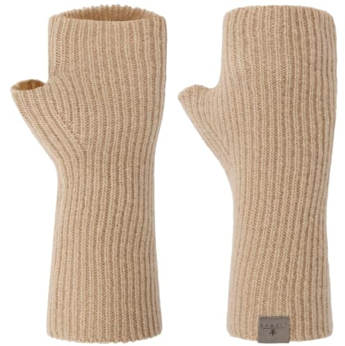 LIERYS Uni Merino Stulpen - Armwärmer aus Merinowolle - Pulswärmer Damen für Herbst/Winter - Fingerfrei - Made in Germany beige One Size