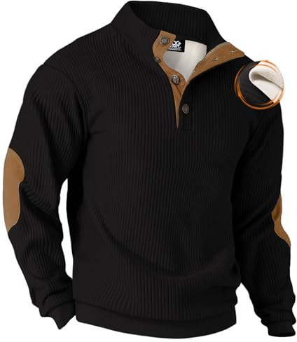VOGSTART Men's Textured Sweatshirt Fleece Lined Thermal Elbow Patches Heavyweight Pullover (S-XXL)