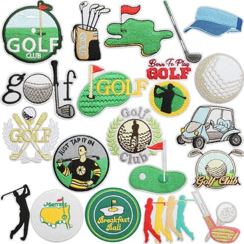 20 PCS Golf Iron on Embroidered Patches Funny Golf Sports Sew on Applique Green Patches for Clothes DIY Decoration Vests Hats Backpacks Bags Uniforms Coat Jackets Jeans Dress