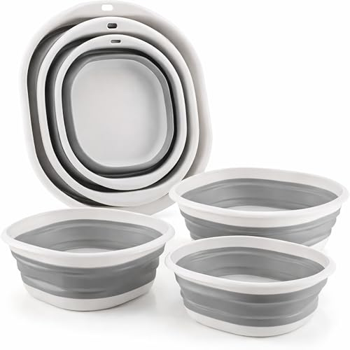 Bacinelle Pieghevoli Salvaspazio Set 3 Pezzi – Catino Bucato Pieghevole in Silicone – Vasche Multiuso Richiudibili per Cucina, Lavanderia e Bagno – 3 Misure