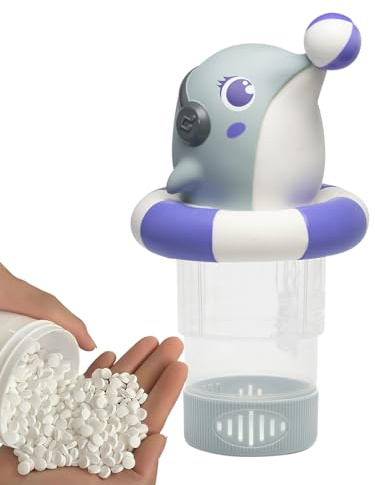 Distributeur Flottant Piscine Dauphin 24cm LED Éclairage Nuit PP ABS 500g 4 Galets | Flotteur Chlore 7,5cm Automatique Réglable Spa Hôtel Fête | Entretien Piscine Dispersion Chlore