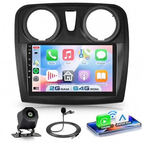 VECHTEL Autoradio 2G+64G Android 15 für Renault Dacia Sandero 2 B52 2012-2019, 9'' IPS 1280*720P Touchscreen Auto Radio mit 5G WLAN GPS Drahtlos Carplay Android Auto Bluetooth EQ FM RDS Rückfahrkamera