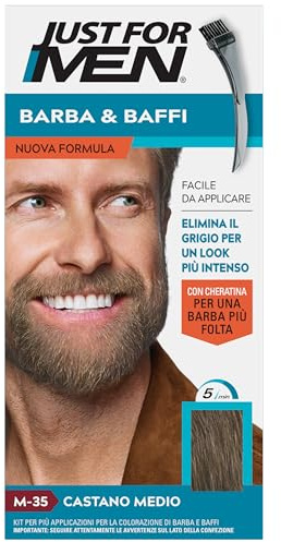 Just For Men Bart & Schnurrbart, Farbe für Herren mit Keratin, für einen dichteren Bart, Färbung ohne Ammoniak, entfernt graues Haar, mit Applikatorkamm, Farbe Mittelbraun, M35