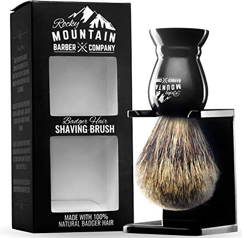 Rocky Mountain Barber Company Badger Hair Shaving Brush for Men with Stand
