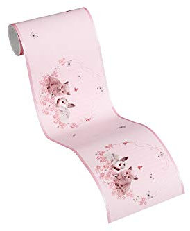 A.S. Création Bordüre Little Stars Borte mit niedlichen Hasen und Katzen 5,00 m x 0,13 m bunt metallic rosa Made in Germany 355671 35567-1