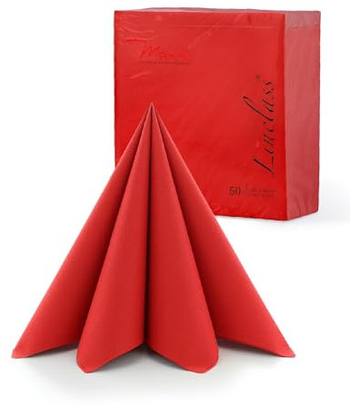 Prime Guest Servietten Rot, rote Premium Edition für Hochzeiten und Feiern, aus Prime Guest Airlaid, stoffähnlich, 50er Packung, 50 Stück, 40x40 cm, ¼ Falz