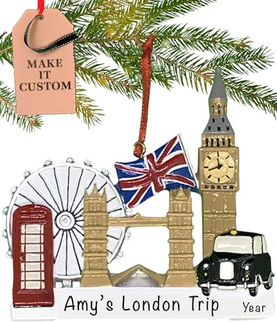 Weihnachtsdekoration 2020 – Charmante personalisierte Weihnachtsschmuck für Weihnachtsbäume – langlebiges Polyresin London England Sehenswürdigkeiten Ornament und Strand Memory Stocking Stuffer