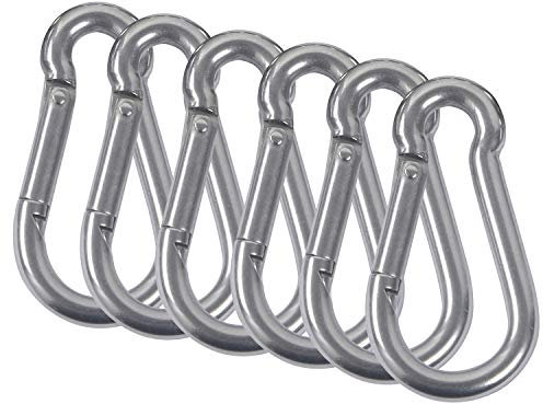 M6 Karabiner 304 Edelstahl Karabinerhaken Haken Schnapphaken Feuerwehrkarabiner für Schlüsselanhänger Sonnensegel Zubehör Boxsack Camping Wandern 6PCS