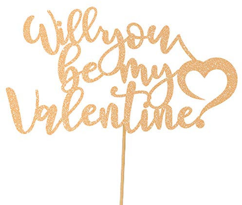 Will You Be My Valentine? Valentines Day Glitter Cake Topper by Cakeshop | Any Colour Glitter Cake Decoration for Valentines Day (Rose Gold)