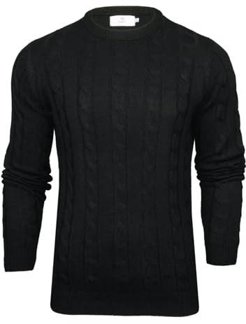 Xact Men's Crew Neck Cable Knit Jumper (Black) M