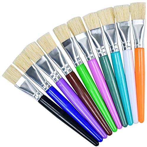 Paint Brushes for Children 10Pcs Kids Paint Brushes Set, Bristle Flat Tip Colorful Paint Brushes for Acrylic Painting, Oil Paintings, Watercolor, Gouache Painting, Ceramic, Clay, Wood, Painting Canvas